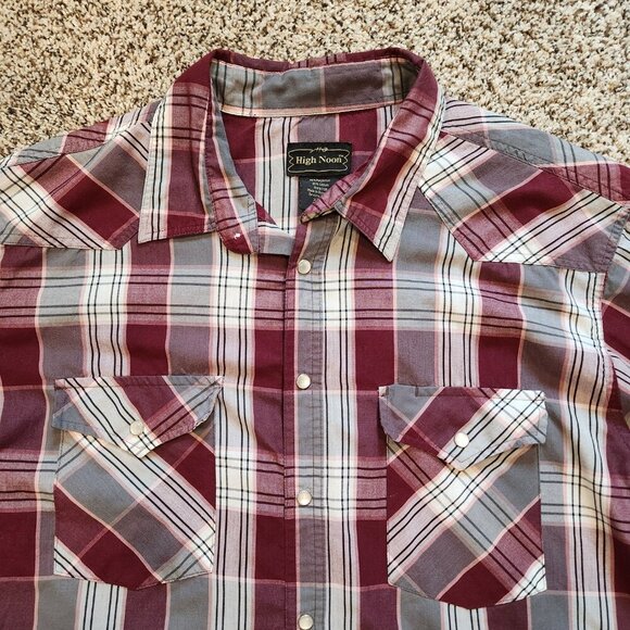 High Noon Mens Pearl Snap Shirt Size XL Red Plaid Short Sleeves Western Country - Picture 3 of 5